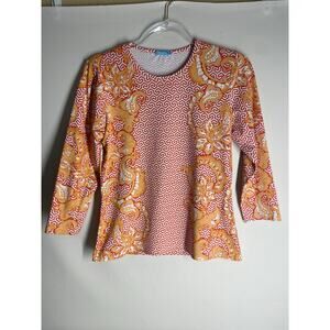 J McLaughlin Catalina Cloth Paisley Geo Mixed Print 3/4 Sleeve Top Stretch Small